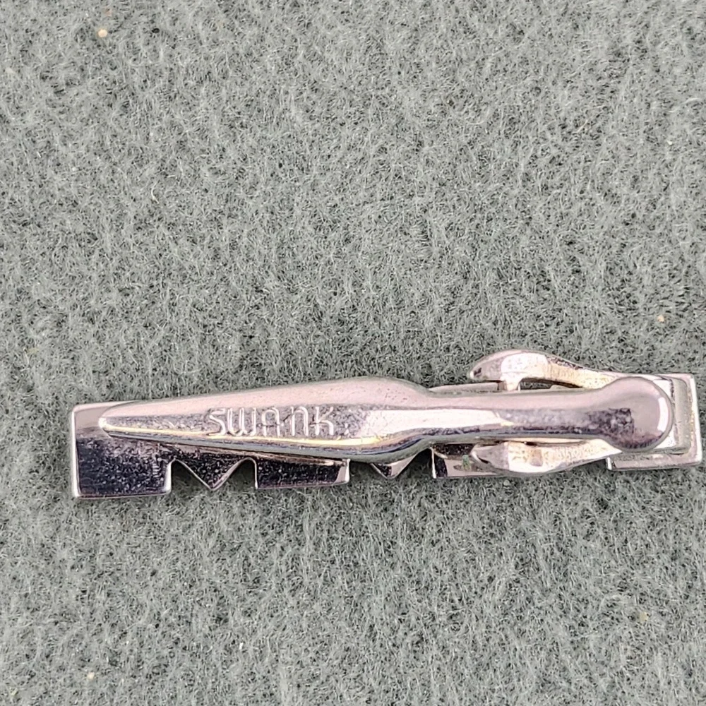Vintage Swank Tie Bar Tie‎ Clip Art Deco Silver Tone Geometric Square & Diamond